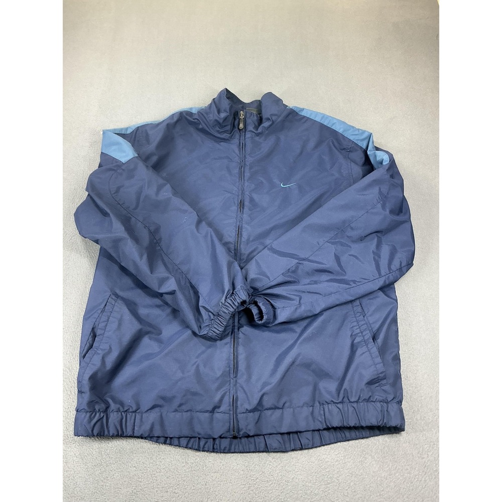Nike Jacket Mens XL Blue Windbreaker Lined Full Zip Pockets Elastic Waist